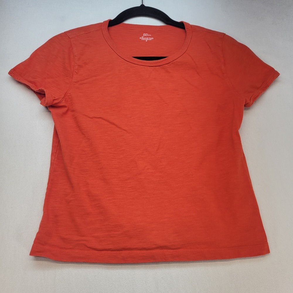 J.Crew T-Shirt Women Small Orange Casual Slub Cotton Organic Club Short Sleeve